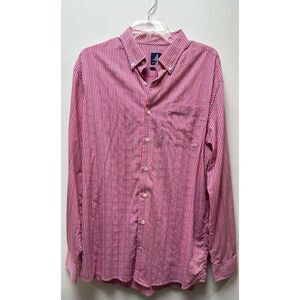 Johnnie O prepformanc men’s pink blue long sleeve button shirt size L #40-1712